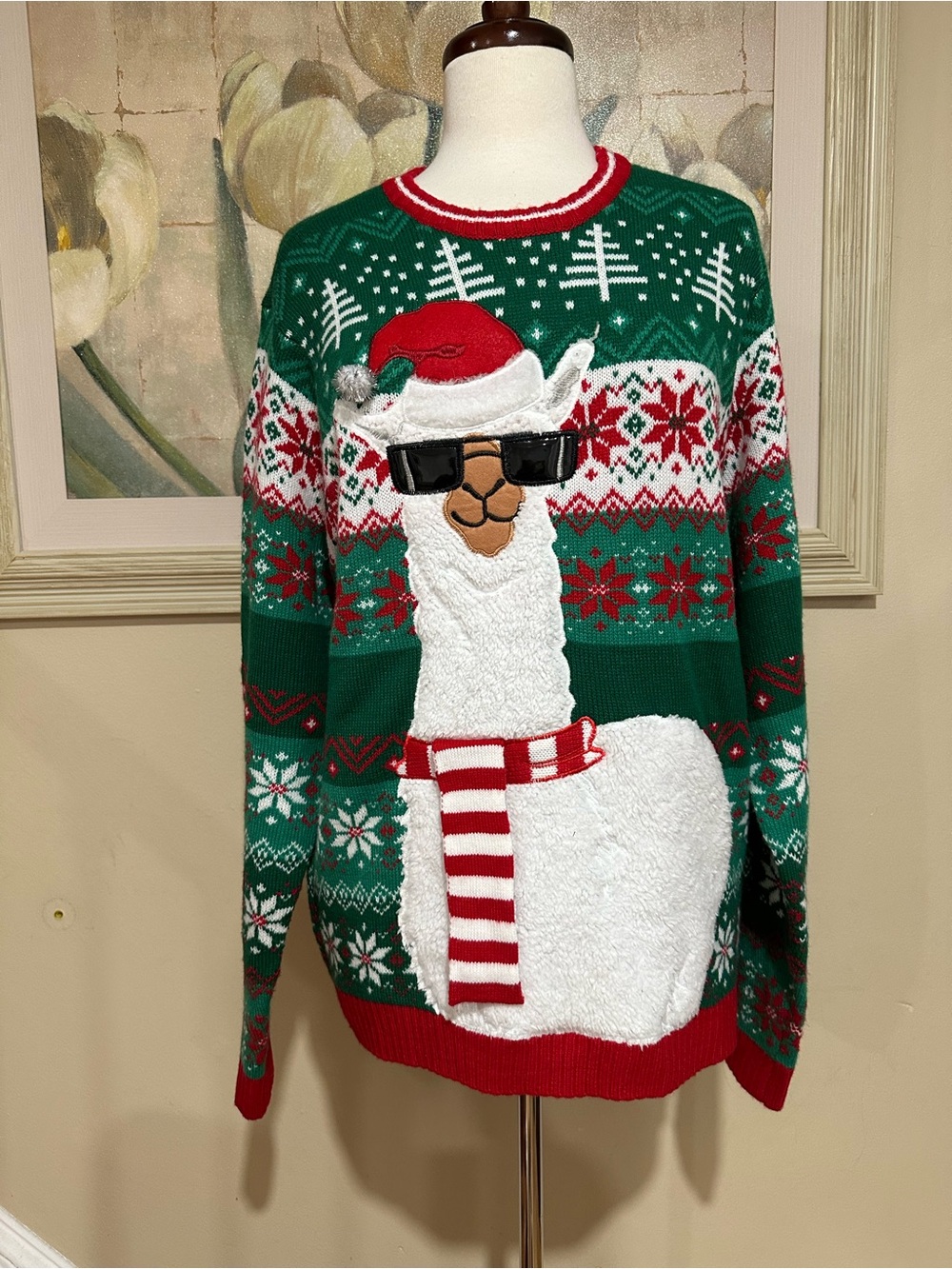 Blizzard Bay Llama Christmas Sweater Novelty Ugly Holiday Party Green Red L